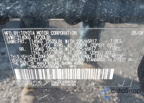 2008 Toyota Rav4 Base V6 from USA, damaged, VIN JTMBK33V585065615